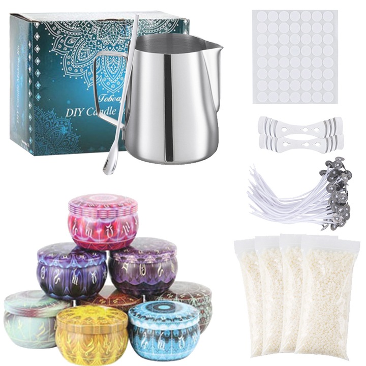 Комплект от 67 части за правене на свещи, Комплект за ароматизирани свещи, Натурален пчелен восък 480гр, За изработка на колонни свещи и DIY свещи