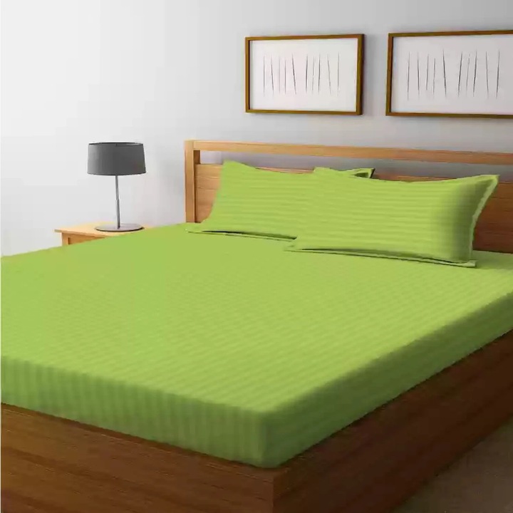 Set husa de pat cu elastic si fete de perna, Finet damasc, verde fistic, 140x200cm, 50x75cm, 70% bumbac, 30% poliester