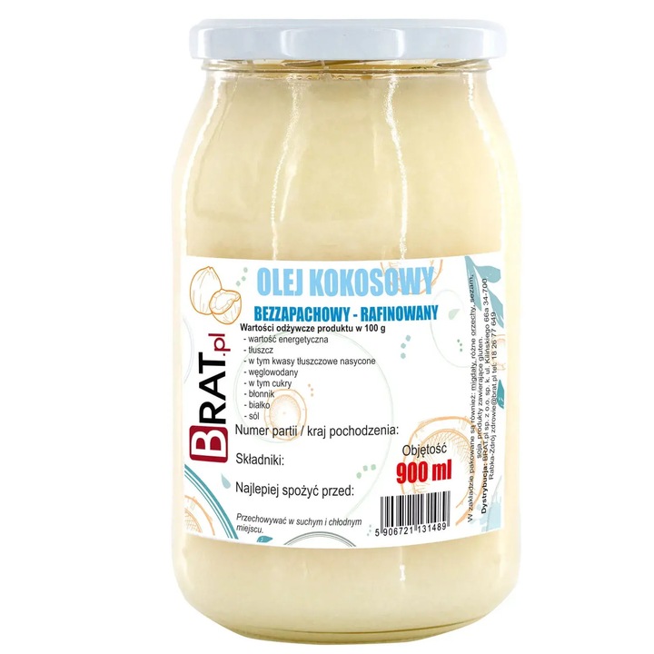 Ulei de cocos fara miros, Brat.pl, 900 ml