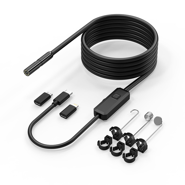 Endoscop industrial 2MP, IP67, cablu 1m, LED, negru