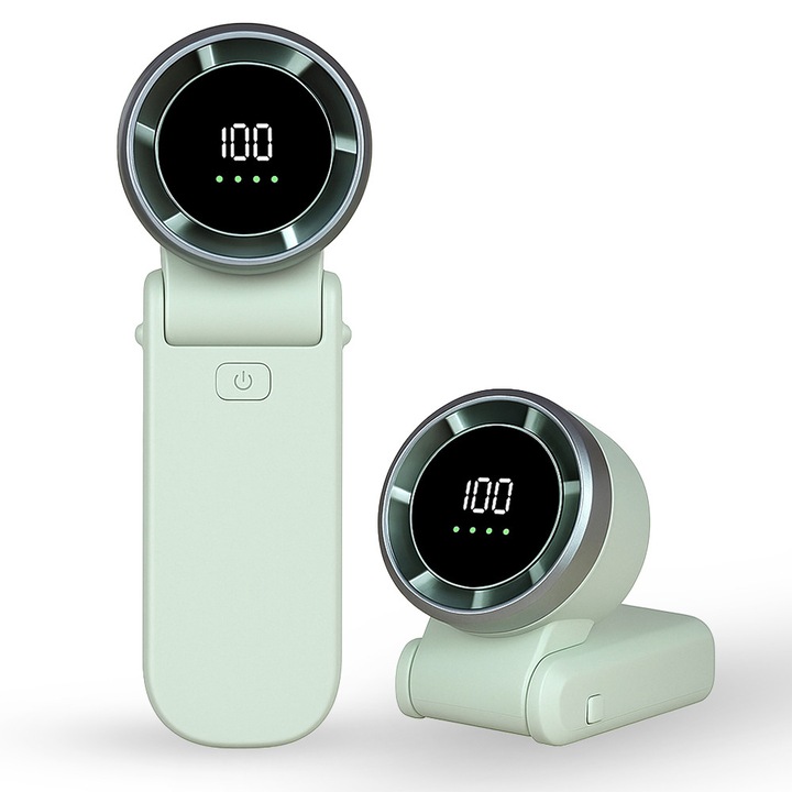 Ventilator Portabil cu Baterie si Display Digital, 5000mAh, B33, Silicon Flex, Lucky Green