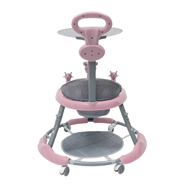 Bébijáróka, 7 magasságba állítható, összecsukható, zenével, rózsaszín