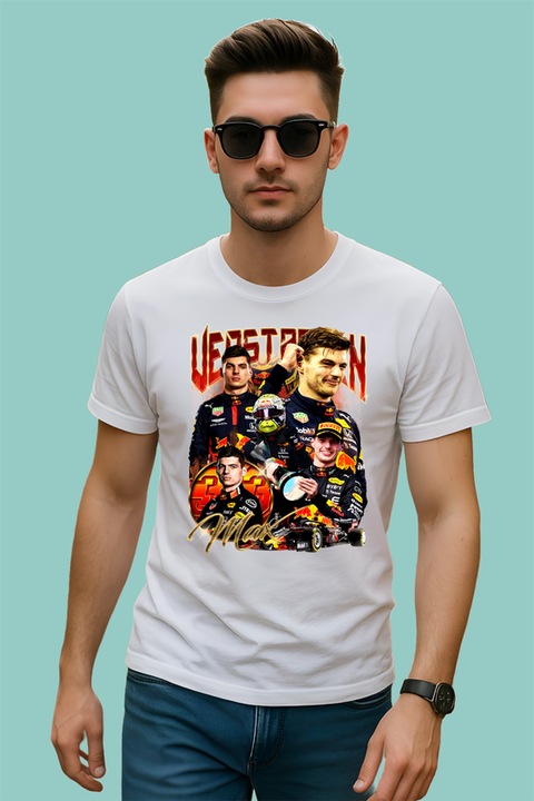 Tricou Barbat Max Verstappen Colaj Echipa Red Bull Formula 1, Alb