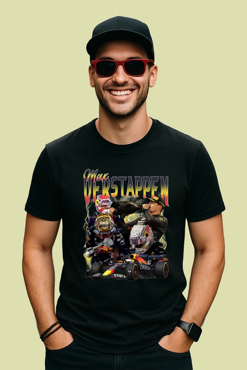 Tricou Barbat Max Verstappen Postere Echipa Red Bull Campion Formula 1, Negru