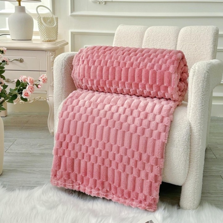 Patura Fina Cocolino, Model Embosat, Uni, 200x230cm, Roz