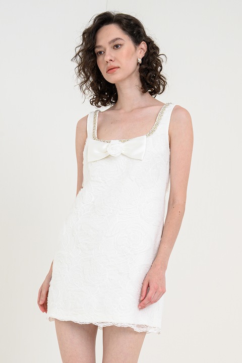 Self-Portrait, Къса рокля с бродерии и панделка, Мръснобял