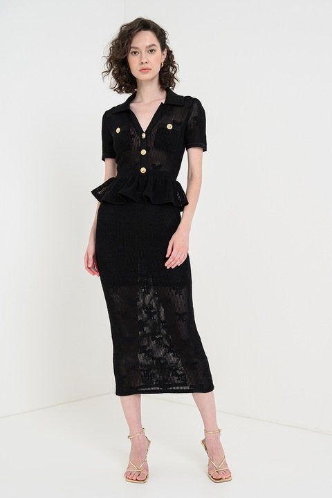 Self-Portrait, Рокля с ажур и къси ръкави, Черен, S