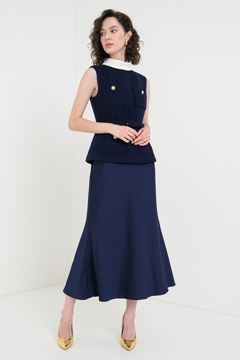 Self-Portrait, Рокля с вълна с дизайн 2в1, Тъмносин