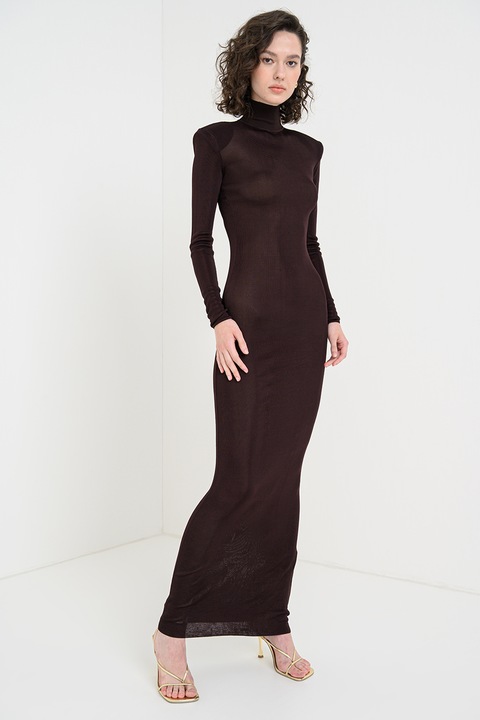 Self-Portrait, Вталена рокля с дълги ръкави, Тъмнокафяв, L