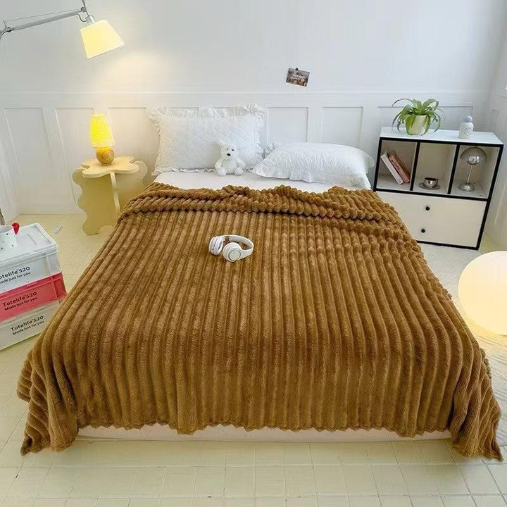 Patura Fina Cocolino, Model Embosat Dungi, Uni, 200x230cm, Maro