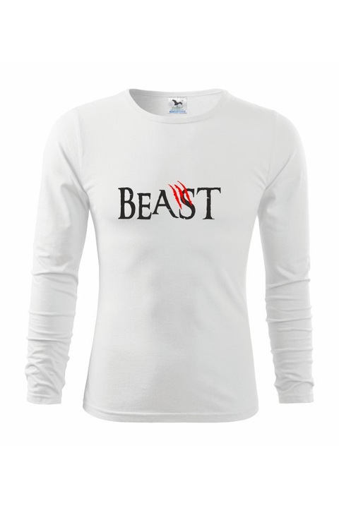 Bluze de barbati basic fit-t long sleeve beast negru, Alb