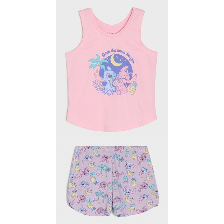 Pijama de vara din dou─a piese din bumbac Stitch 31654, Roz