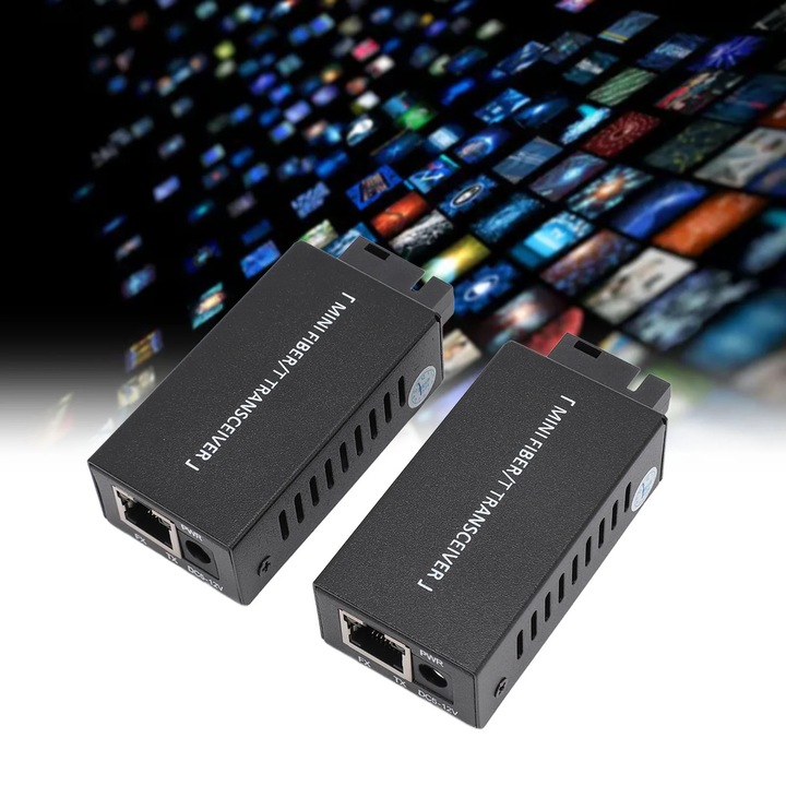 Ethernet média konverter, hosszú távú átvitelhez egymódusú szálhoz, 10/100M sebességhez adaptív, LED indikátorok, SC 1.25G port, 100Mbps optikai port, RJ45 10/100Mbps port