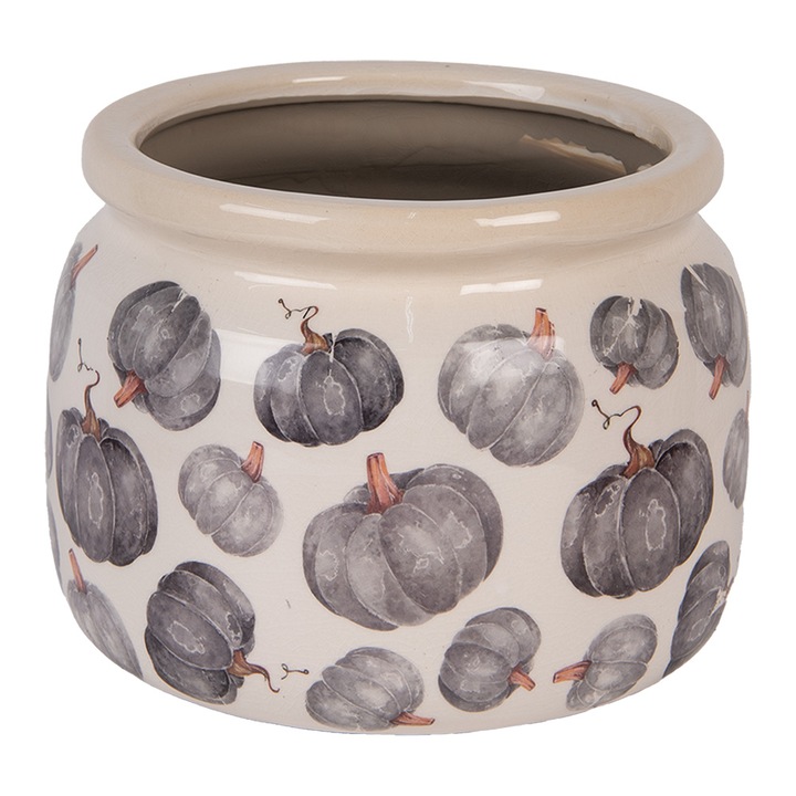 Ghiveci flori ceramica gri bej Dovleac 20x15 cm