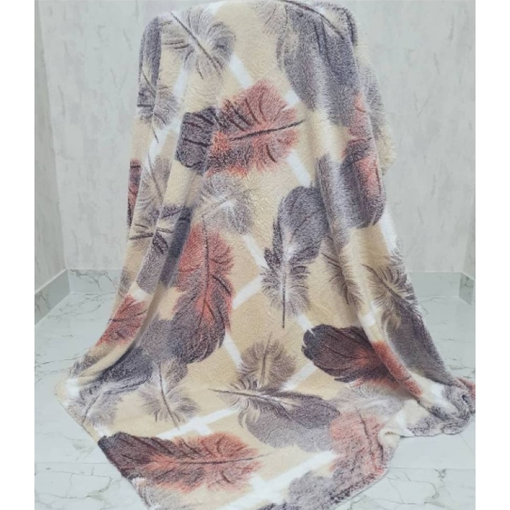 Patura Fina Cocolino, Imprimeu Pene Multicolor, 200x230cm