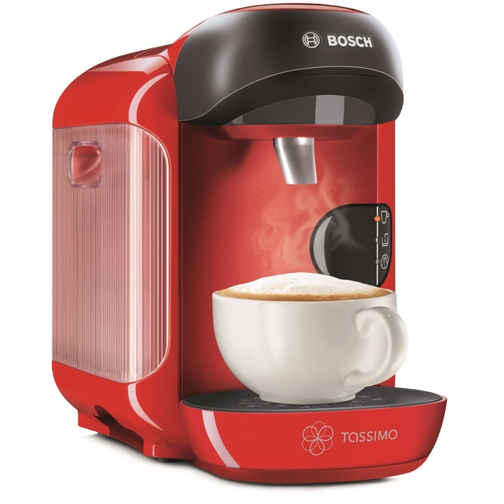 Еспресо машина Bosch Tassimo Vivy TAS 1253, Автоматична, 1300 W, 0.7 л, Технология INTELLIBREW™, Капсули, Червена