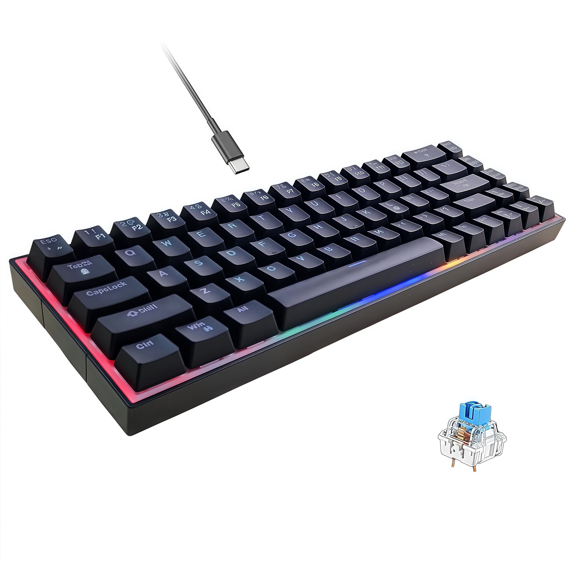 Tastatura mecanica de gaming Zeaicos, compacta 60%, 61 taste