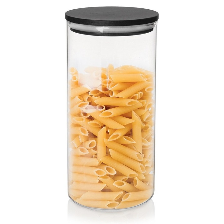 Cutie alimentara Artemis, sticla cu capac din bambus, 980 ml, 9x18cm, transparent