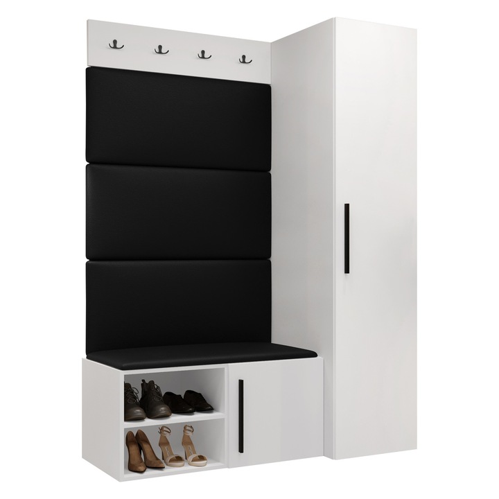 Mobilier pentru hol Hekurt II, MIRJAN 24, alb + negru piele ecologica