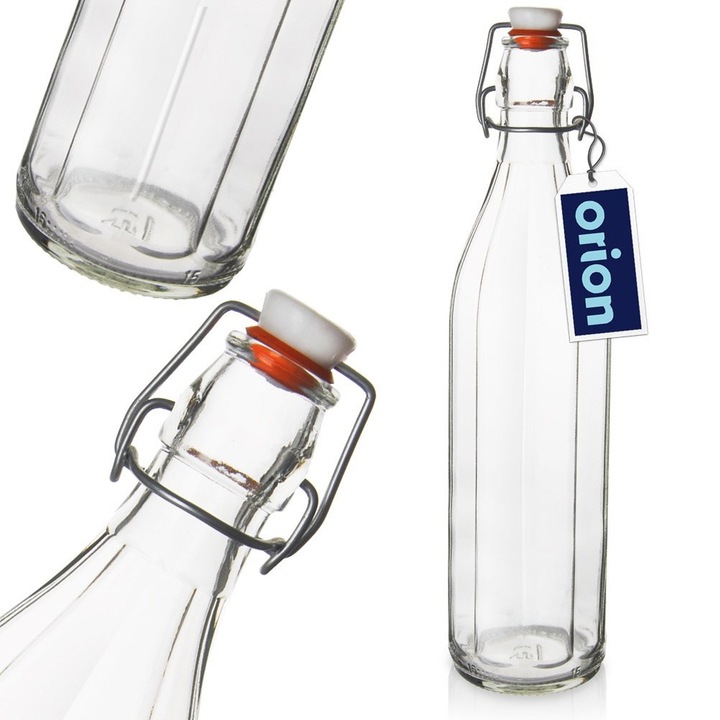 Üvegpalack, Orion, 1 L, 8,5x8,5x32 cm, Üveg, Szabadalmaztatott csatos záródás, Univerzális használat, Elegáns dizájn, Átlátszó