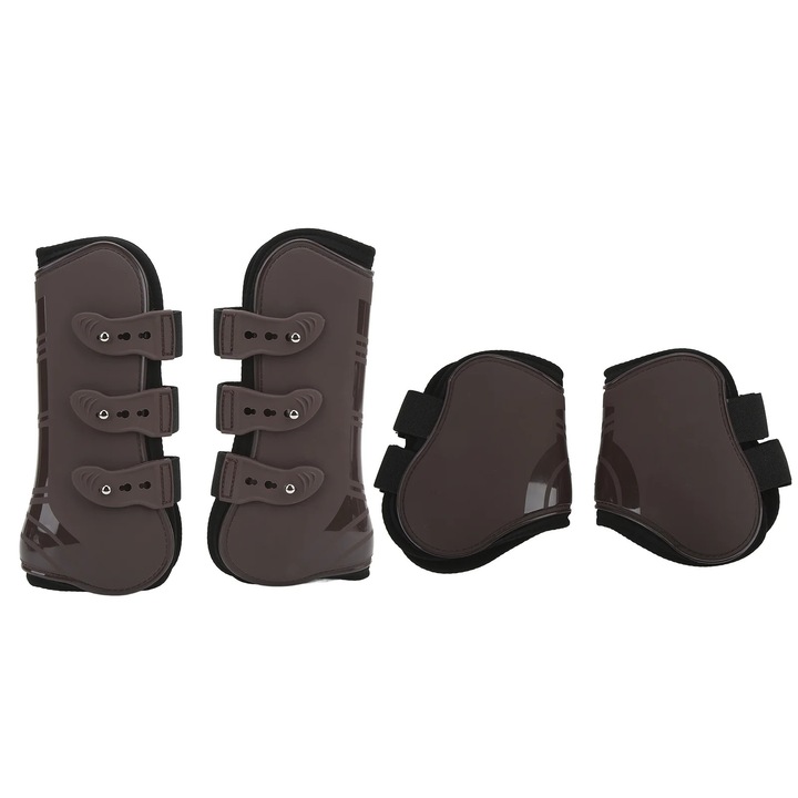 Set protectii picioare pentru cal ZYBLSSBB LSM2xh1051-BCS0035428, 4 piese, PU si neopren, pentru tendini anterioare si posterioare, maro