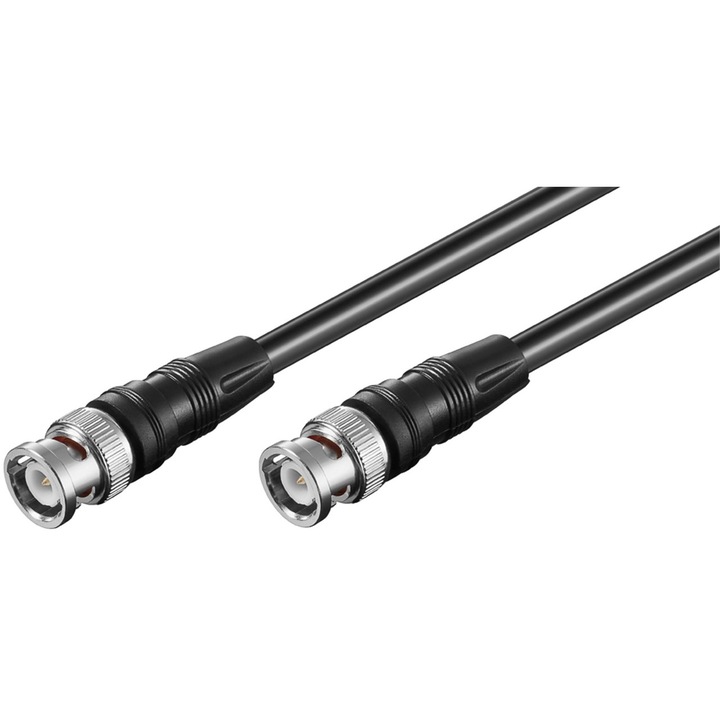 Cablu de conexiune BNC RG58, 0.25m, negru, cablu coaxial dublu ecranat