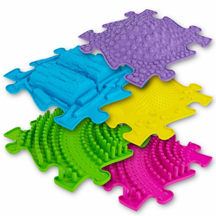 Covoras ortopedic senzorial puzzle set 3d extins, Muffik, multicolor