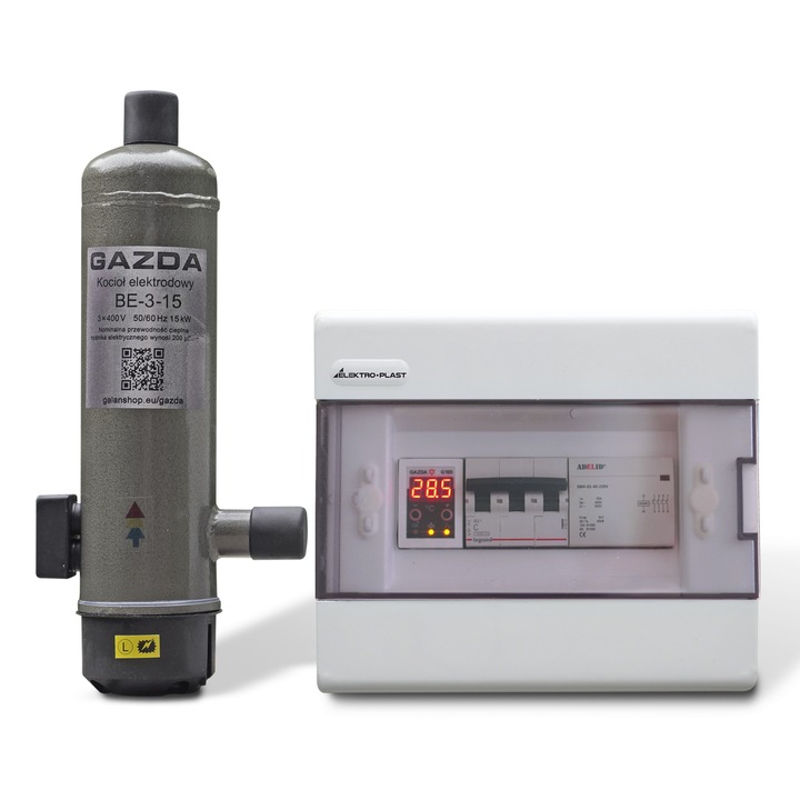 Cazan ionic trifazic GAZDA BE-3-15, 15 kW, cu termostat GAZDA G 105, pentru 150–180 m², incalzire prin radiatoare si pardoseala