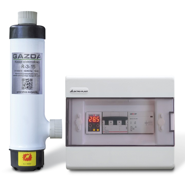 Cazan ionic trifazic GAZDA R-3-15, 15 kW, cu termostat GAZDA G 105, pentru 150–180 m², incalzire prin radiatoare si pardoseala