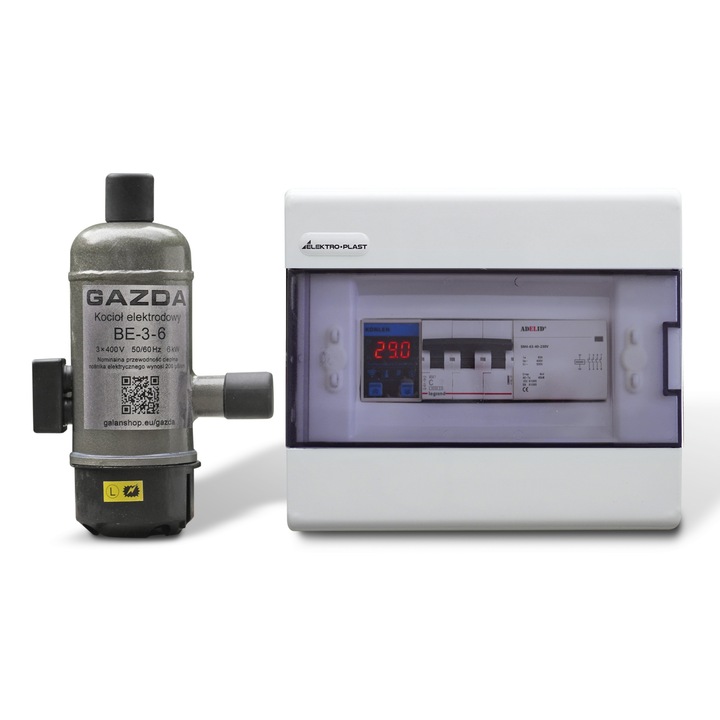 Cazan ionic trifazic GAZDA BE-3-6, 6 kW, cu termostat Wi-Fi Konlen KL-T-2T, pentru 60–80 m², incalzire prin radiatoare si pardoseala