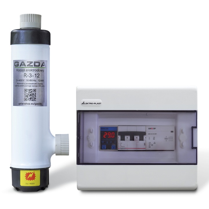 Cazan ionic trifazic GAZDA R-3-12, 12 kW, cu termostat Wi-Fi Konlen KL-T-2T, pentru 120–150 m², incalzire prin radiatoare si pardoseala