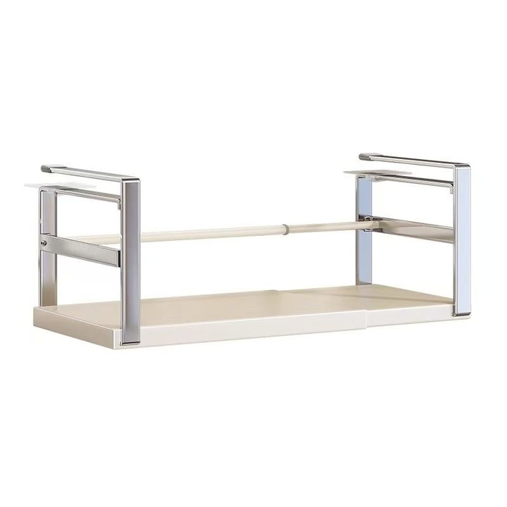 Függő fűszertartó, kihúzható 45,5 - 62,5 cm, fém rozsdamentes acéllal, 45,5-62,5 x 22 x 16,5 cm, fehér ezüsttel