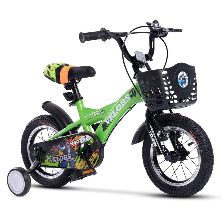Детски велосипед 3-5 години Kids BMX Speed JSX1401, 14" колела, предни V-Brake спирачки, заден барабан, широки MTB гуми, помощни колела, зелен