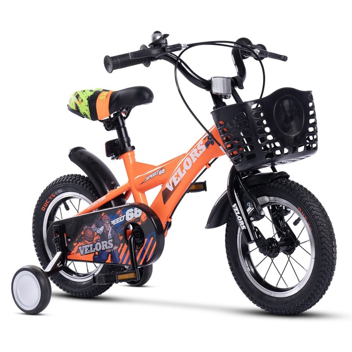 Детски велосипед 3-5 години Kids BMX Speed JSX1401, 14" колела, предни V-Brake спирачки, задни барабанни, широки MTB гуми, помощни колела, оранжев