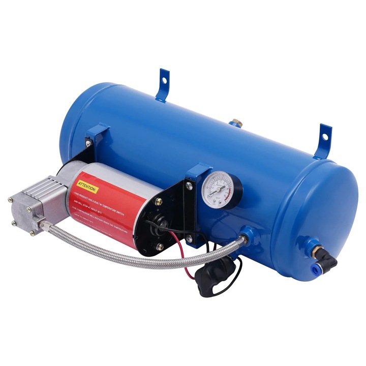 Kit compresor de aer, 12V, rezervor de 6L, 150 PSI, albastru