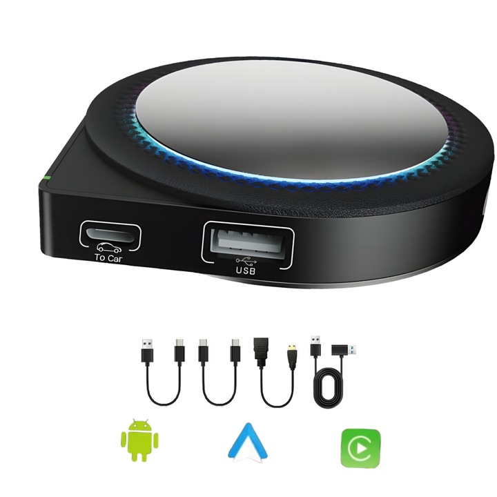 Wireless AI Box Element-x® GT6 Pro автомобилен адаптер, Android 13, CarPlay Wireless, Android Auto, HDMI In/Out, 4K, GPS, 4G SIM, TF, USB, Siri/Google Voice Control, Netflix, YouTube, Disney Plus, Qualcomm Octa-Core, 8GB RAM + 128GB ROM, light gray