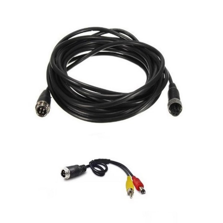 Cablu camera auto SkyTechs® 4 Pin 10Mt + adaptor pentru conectare camera marsarier la RCA