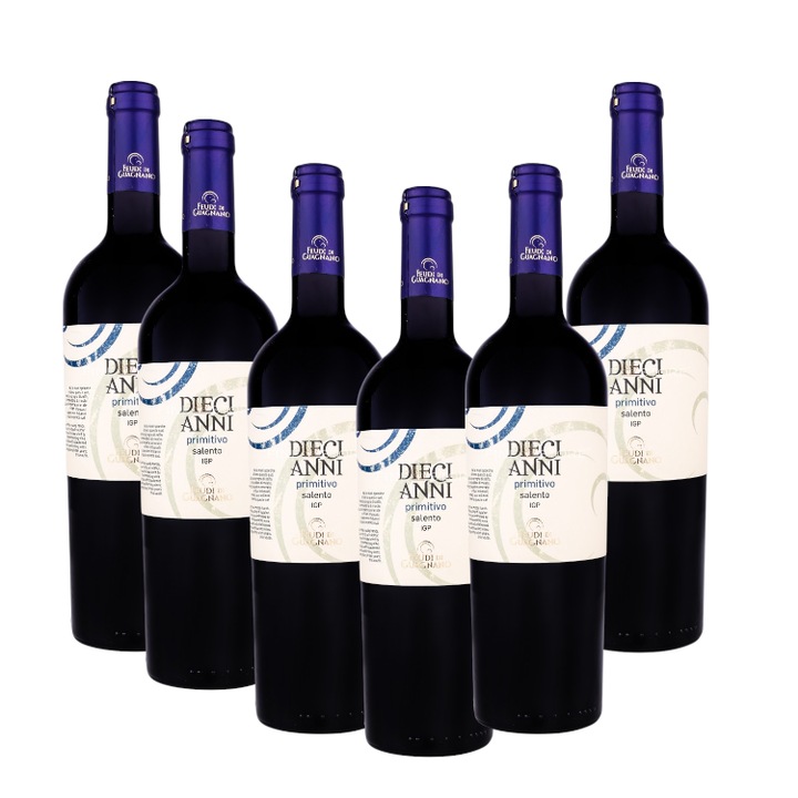 Set Vin Rosu Sec Feudi Di Guagnano Diecianni Primitivo Salento 13.5%, 6 x 0.75l