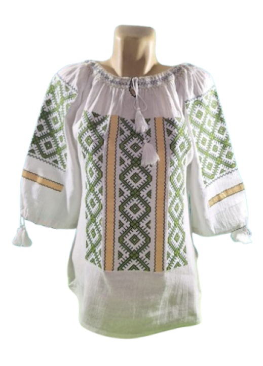 Ie traditionala pentru dama, Alb, cu model geometric deosebit