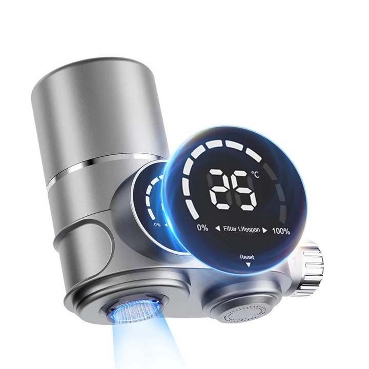 Филтър за чешмяна вода, дигитален дисплей, UV светлина, сребрист