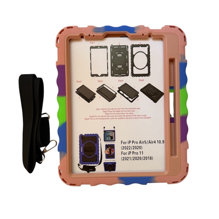 iPad Air4/Air5 10.9 (20/22) és iPad Pro 11 (18/20/21) készülékekkel kompatibilis tok, rózsaszín, többszínű
