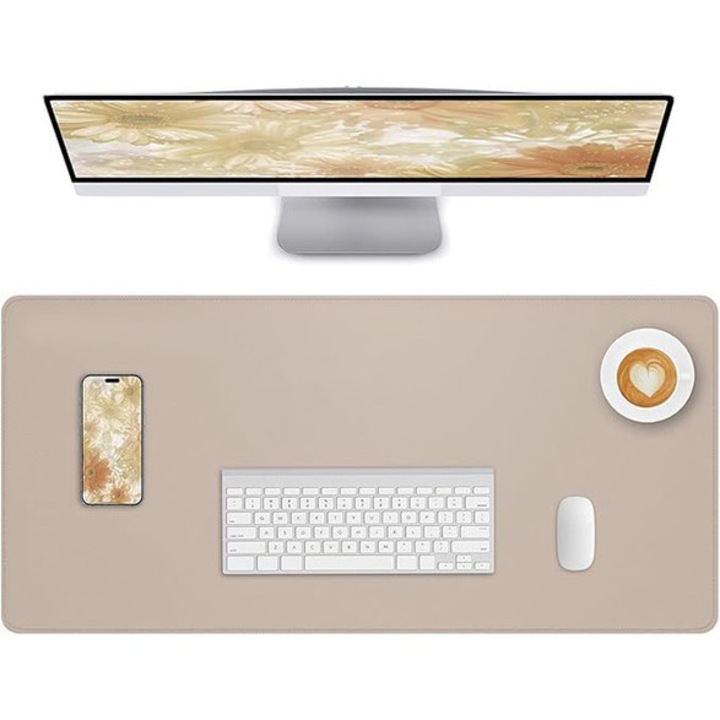 Tavita pentru birou din piele PU, impermeabila, antiderapanta, bej, 90x43cm