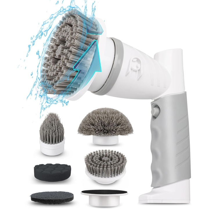 Elektromos tisztítókefe készlet, 5 cserélhető fejjel, 360°-os forgatással, vízálló, ABS - CN