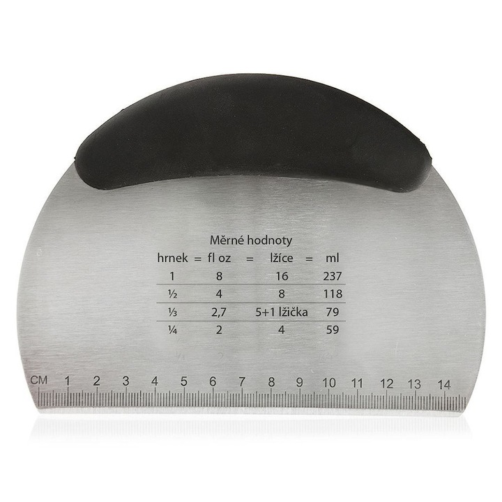 Spatula Zdrobitor, Orion, 16x12x1.5 cm, Lama Din Otel Inoxidabil, Maner Din Material Plastic De Inalta Calitate, Maner Antiderapant, Include Masura, Argintie