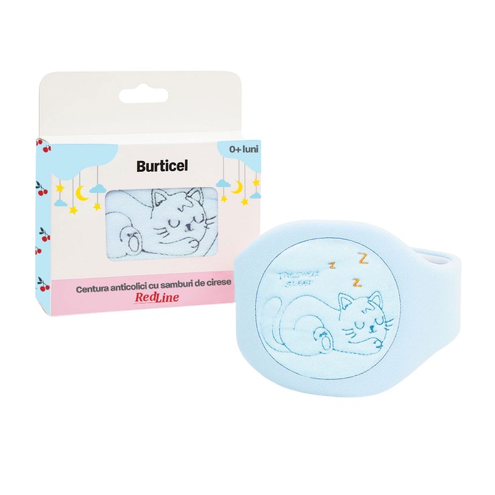 Centura anticolici cu samburi de cirese RedLine Burticel, utilizare versatila cald sau rece, saculet detasabil cu samburi de cirese 100% naturali, Bleu