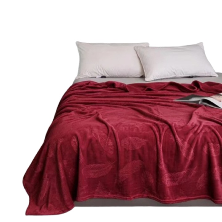 Patura Fina Cocolino, Frunze Tropicale Embosat, Uni, 200x230cm, Bordo