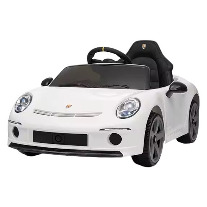 Masinuta electrica pentru copii Porsche RUF GT White cu licenta, Telecomanda parinti 2,4G,2 motoare x 45w, Acumulator 12V4.5Ah, Roti EVA, Scaun din piele,2 Viteze, Sistem troller, MP3, USB, Bluetooth, Usi cu deschidere, Suspensii