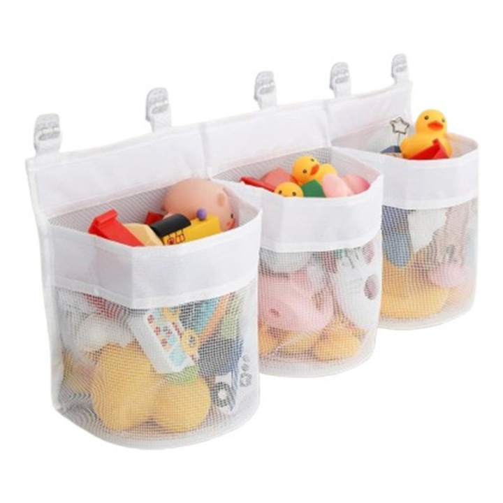 OEM Fürdőjáték tároló zsák, extra nagy kapacitású, fehér, 60x20x12cm