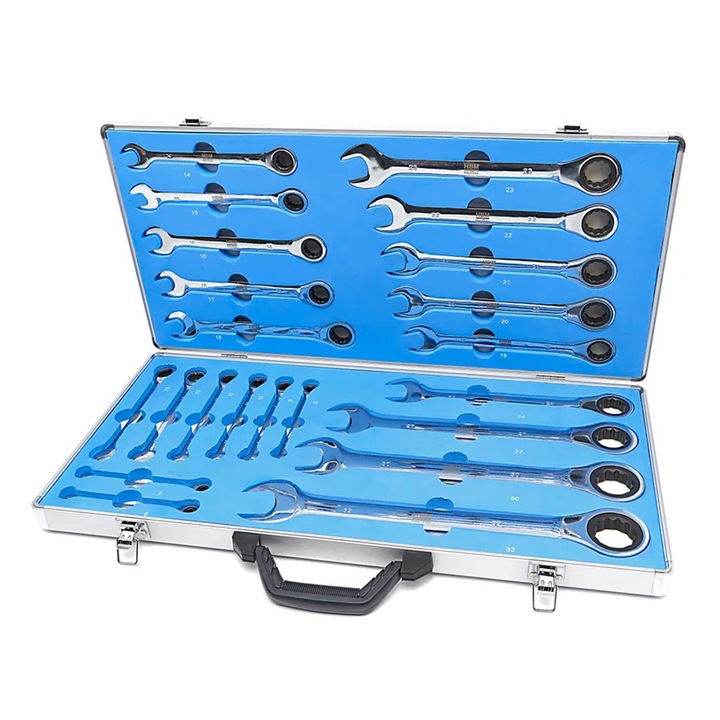 Комплект комбинирани ключове, HBM Machines, с тресчотка 6-32 мм, 22 бр