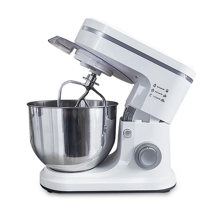 Миксер с купа от неръждаема стомана, с кука за тесто/месачка/лопатка за тесто, 1500W, 6L, TOIITKQ, бял